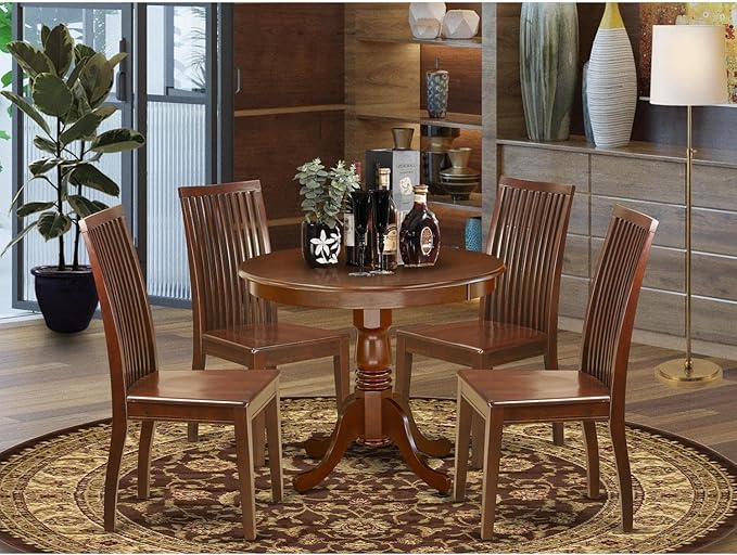 East West Furniture ANIP5-MAH-W 5 Piece Kitchen Table & Chairs Set Includes a - Image 6