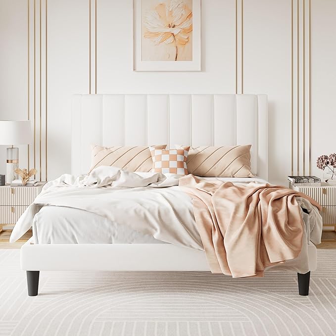 SHA CERLIN Queen Bed Frame/Velvet Upholstered Platform Bed Frame - Image 8
