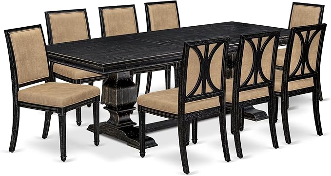 LKAM9-SBB-28 9-Piece Kitchen Table Set Consists of a Dining Table and 8 Beige - Image 2