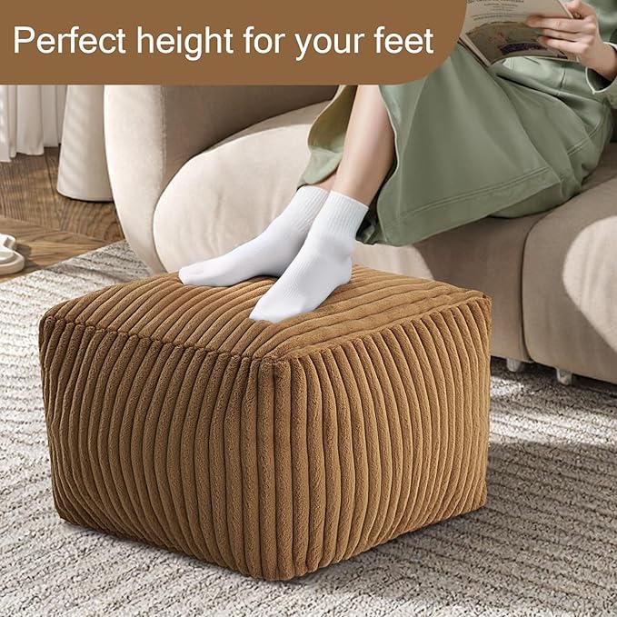 MeMoreCool Square Stuffed Pouf Ottoman Foot Rest, Stripe Furry Floor Pouf Foot - Image 3