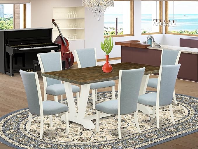East West Furniture V077VE215-7 7 Piece Dining Table Set Consist of a Rectangle - Image 2