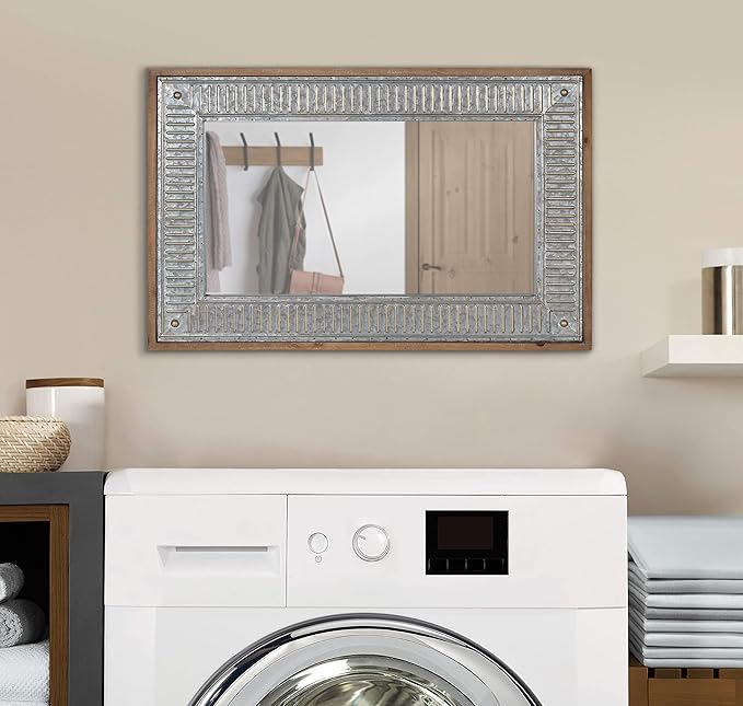 Kate and Laurel Deely Farmhouse Wall Mirror, 20 x 30, Rustic Brown and Silver - Image 3