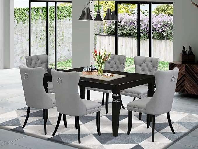 East West Furniture LGDA7-BLK-27 7 Piece Dining Table Set Contains a Rectangle - Image 2