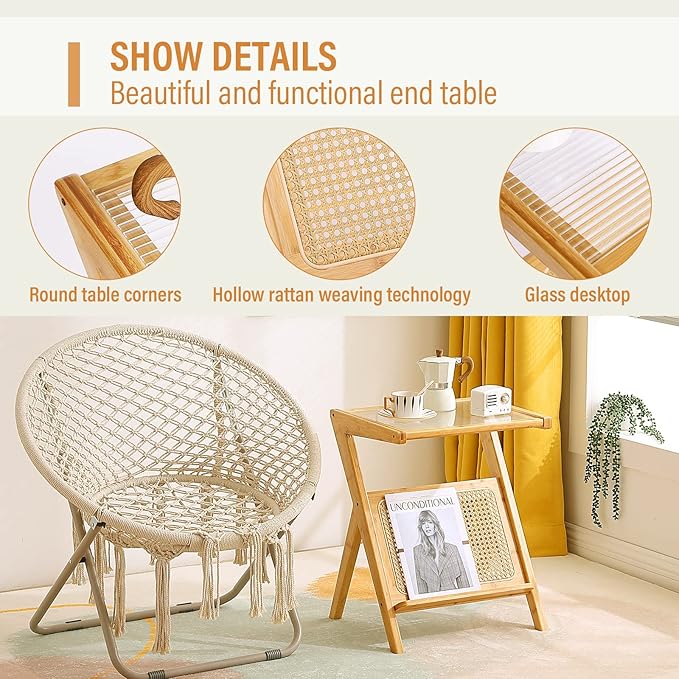Tiita Rattan Side Table, Mid Century Nightstand, Bamboo Accent Bedside Tables - Image 4