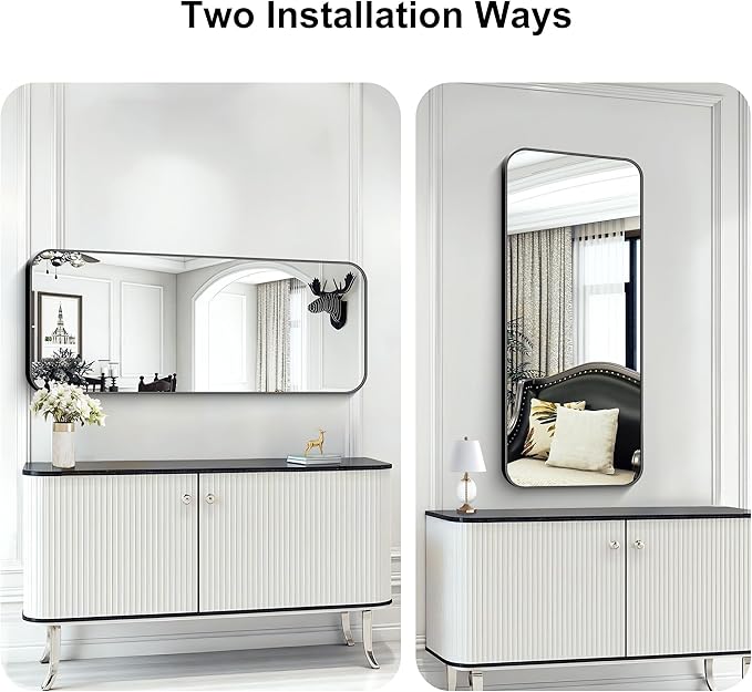 KOCUUY Black Rectangle Mirror, Classic Design of Upgraded Shatterproof Glass - Image 6