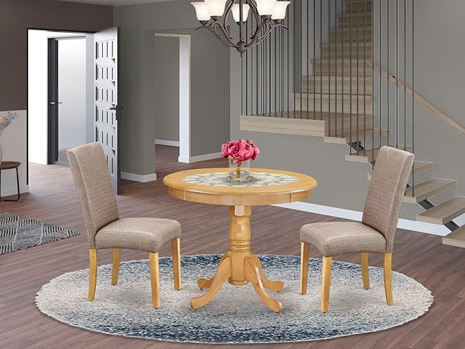 East West Furniture ANDR3-OAK-16 3 Piece Dining Table Set Contains a Round - Image 2