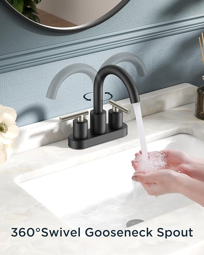 FORIOUS 4 Inch Centerset Bathroom Sink Faucet Black and Brushed Nickel - Image 2