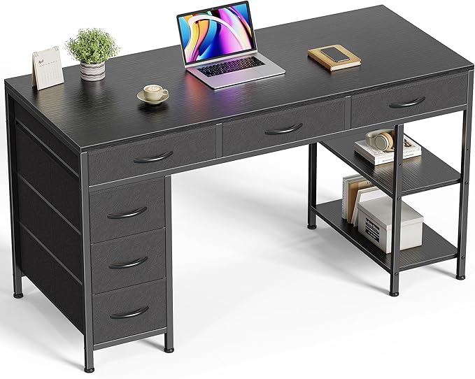 Huuger Computer Desk with 6 Drawers, 47 Inch Office Desk with Shelves, by Huuger