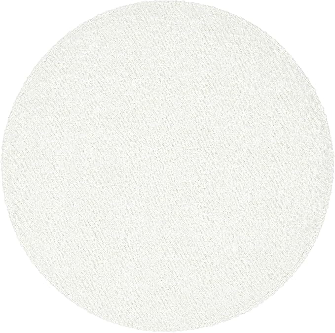 Bouclé Ottoman with Wooden Base – 22” Round Upholstered Footrest, Cream - Image 5