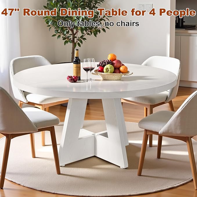 Round Dining Table for 4, 47 Inch Dinner Table Farmhouse Wooden Circle Kitchen - Image 3