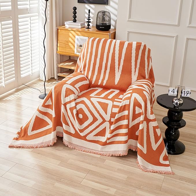 STACYPIK Thick Warm Orange Sofa Cover Armchair Slipcovers Boho Geometric Couch by STACYPIK