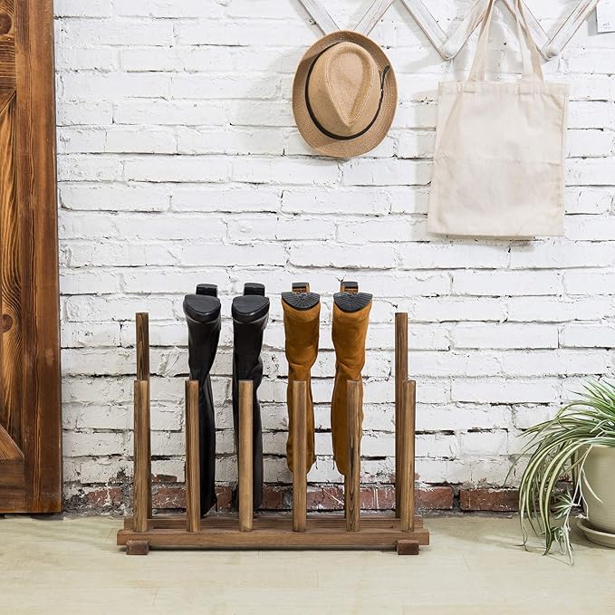MyGift Rustic Burnt Brown Solid Wood Floor Standing Boot Holder Rack, Wooden - Image 4