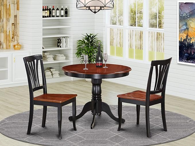 East West Furniture ANAV3-BLK-W 3 Piece Kitchen Table Set - Image 2