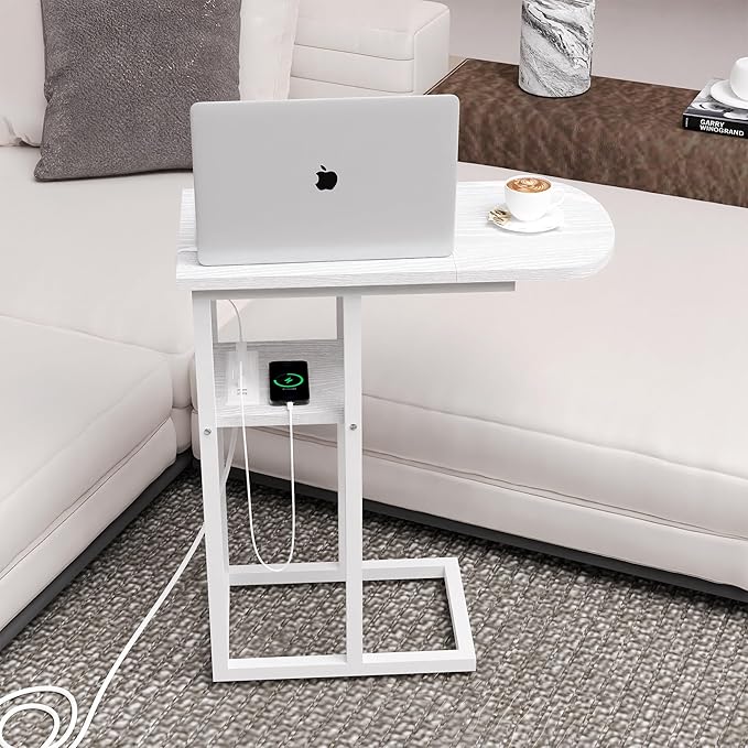 C Table End Table with Charging Station, Couch C Shaped Side Table - Image 8
