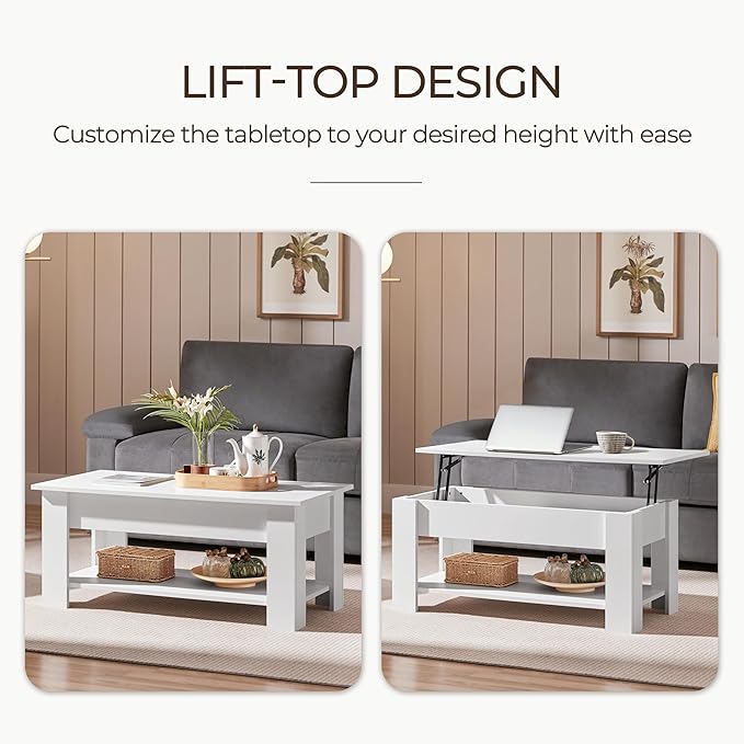 Yaheetech Lift Top Coffee Table w/Hidden Storage Compartment and Storage Shelf - Image 4