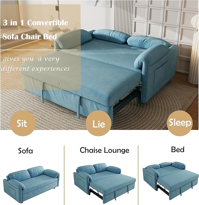 ERYE 3 in 1 Loveseat Sofa Convertible Sleeper Sofabed, Functional Recliner - Image 9