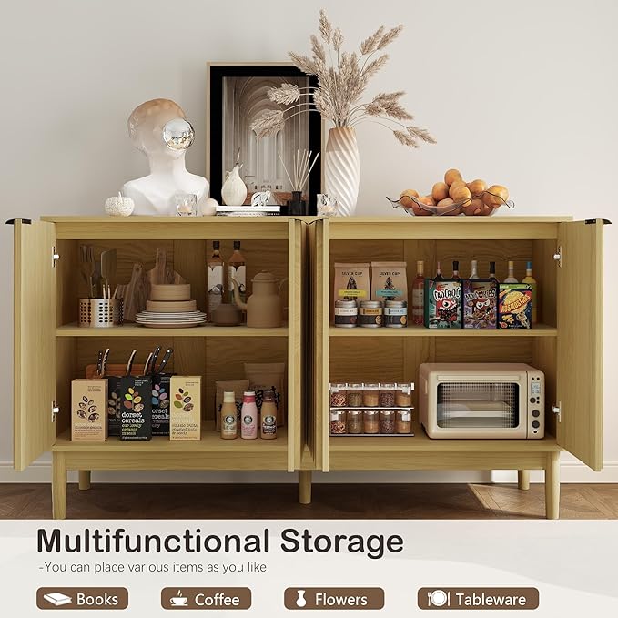 Buffet Cabinet with Storage, Sideboard Cabinet with Fluted Door, Kitchen Buffet - Image 4