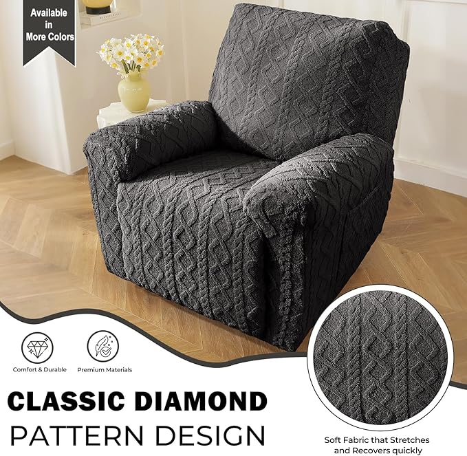 vctops 4 Pieces Geometric Jacquard Plush Recliner Slipcovers Soft Fuzzy Fluffy - Image 3