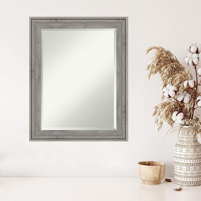 Amanti Art Grey Wall Mirror 29x23 Regis Barnwood Grey Rectangle Bathroom Mirror - Image 5