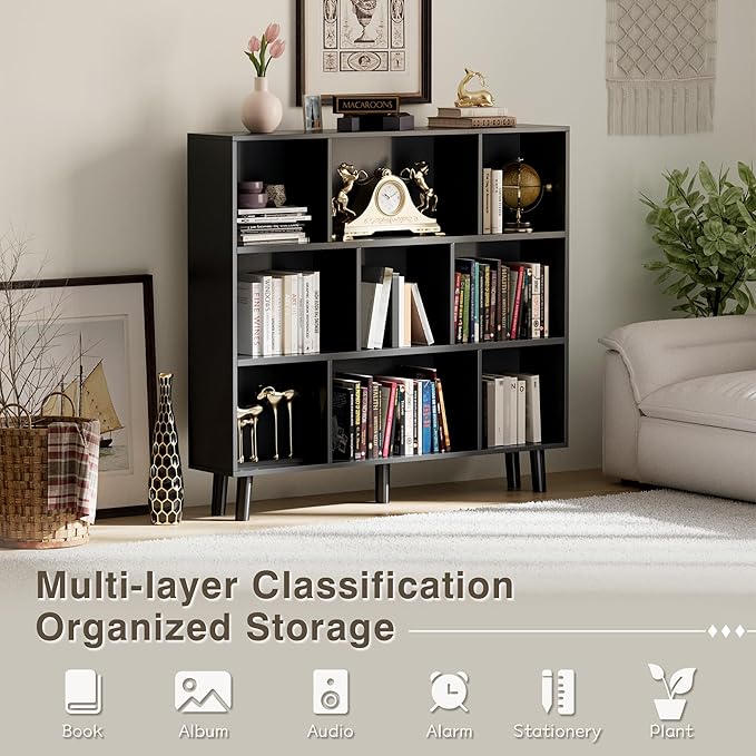 YESHOMY 9 Black Cube Bookcase, Open Frame 3-Tier Book Shelf, Bookshelf Storage - Image 6