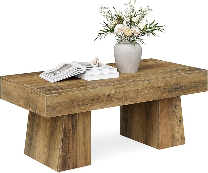 LITTLE TREE Farmhouse Coffee Table, 47 Inches Wooden Rectangular Accent Center - Image 9