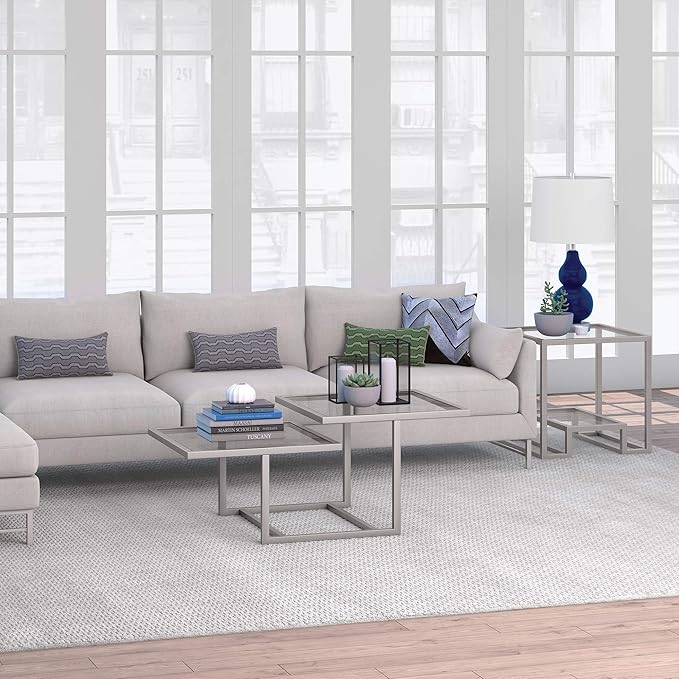 Henn&Hart 43" Wide Square Coffee Table in Nickel, Modern coffee tables - Image 11