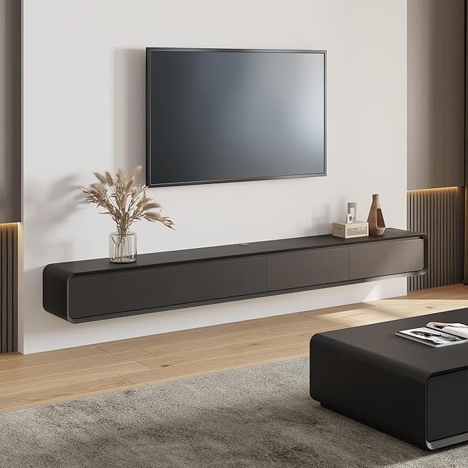 Fully-Assembled Minimalist Floating TV Stand, Modern Wall-Mounted Entertainment by POVISON