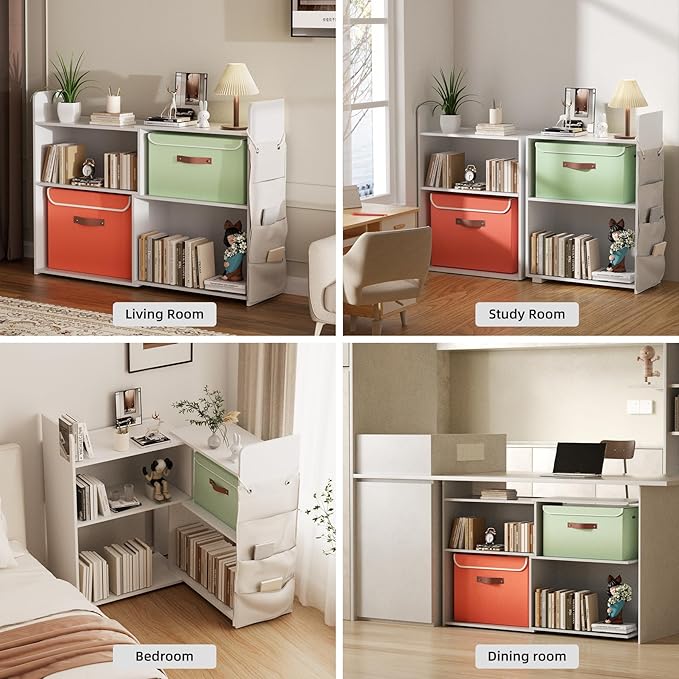 4 Cube Storage Organizer, 32inch Wooden Extendable Book Shelf DIY Bookcase - Image 5