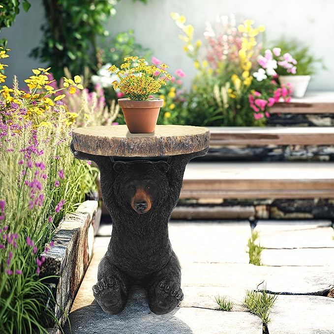 American Black Bear Side Table Pedestal End Table Stool Resin Bear Statue Hand - Image 5