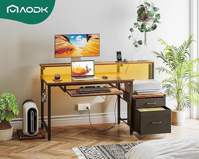 AODK Computer Desk with Drawers and Keyboard Tray, Reversible Study Work Desk - Image 2