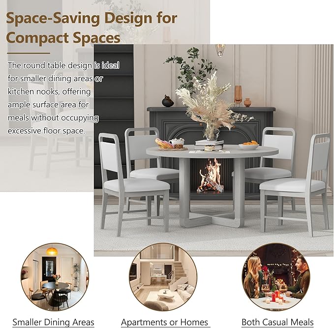 Merax 5-Piece Retro Dining Set, Round Table Top - Image 7