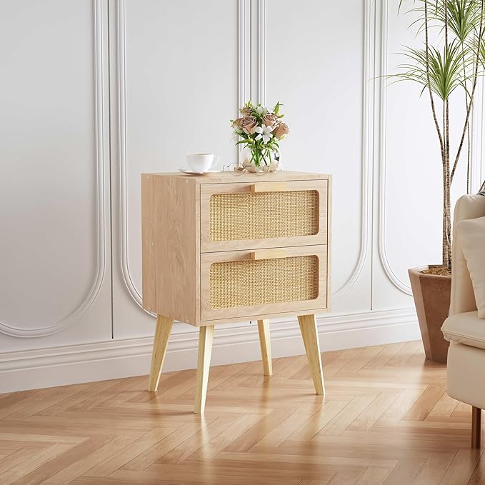 Rattan Nightstand, Boho Bedside - Image 2