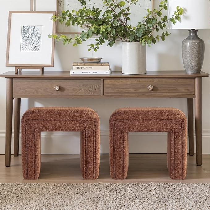 Get Set Style Vanity Stool Chair, Modern Wool Ottoman Foot Stool - Image 8