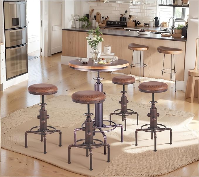 Topower Industrial Bar Table 31.5-41.3" Adjustable Pub Table Kitchen Dining - Image 9