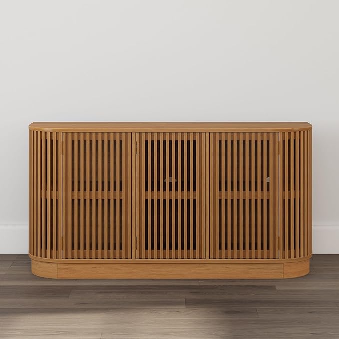 Plank+Beam Contour Wood TV Stand, Three Door Solid Wood Entertainment Console - Image 9