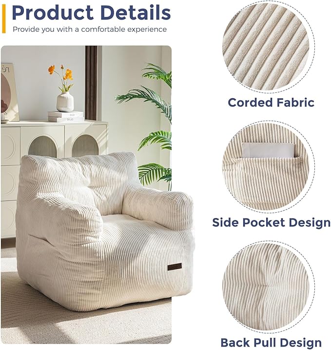 MAXYOYO Bean Bag Chair, Tufted Bean Bag Couch Lazy Chair, Living Room Sofa Couch - Image 6