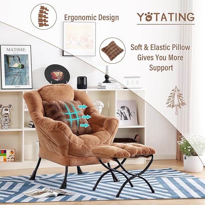 Lazy Chair with Ottoman, Comfy Reading Chair with Footstool & Throw Pillow - Image 8