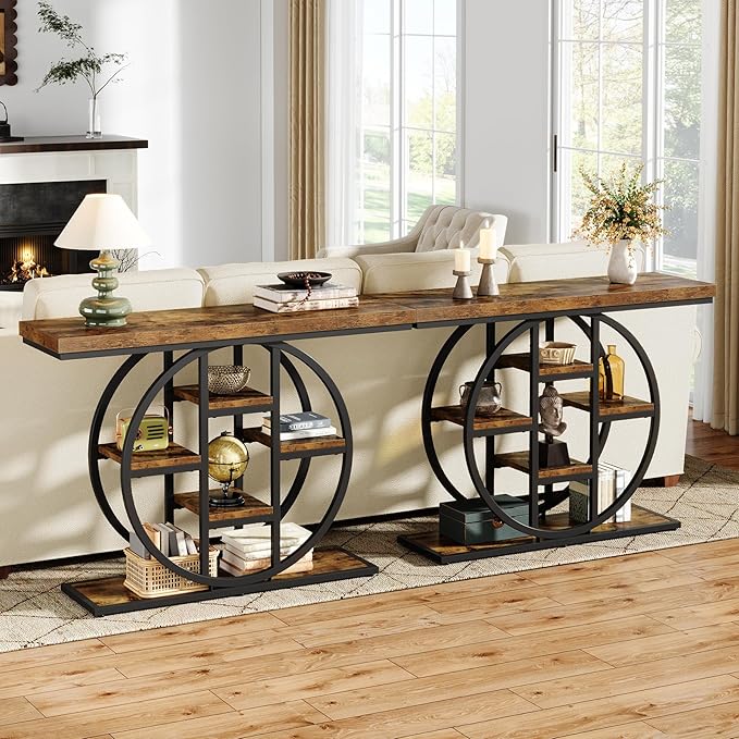 41" Console Table for Entryway, 4-Tier Industrial Narrow Wood Sofa Accent Tables - Image 5