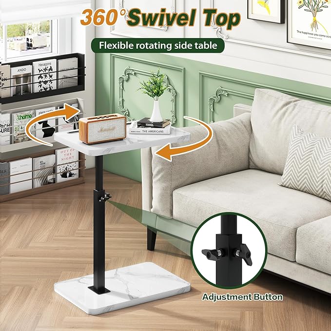 IBUYKE Tray Table for Couch, 360° Swivel Height Adjustable End Table for Small - Image 4