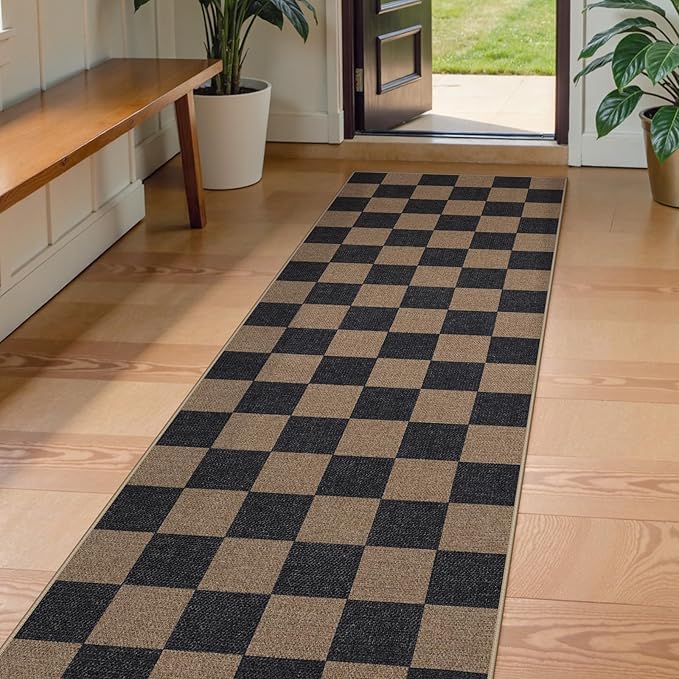 Lahome Checkered Easy Jute 2x8 Runner Rug, Washable Kitchen Runner Rug Non Slip by Lahome