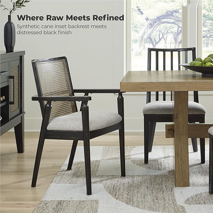 Signature Design by Ashley Galliden Rustic Solid Wood Upholstered Dining Arm - Image 6