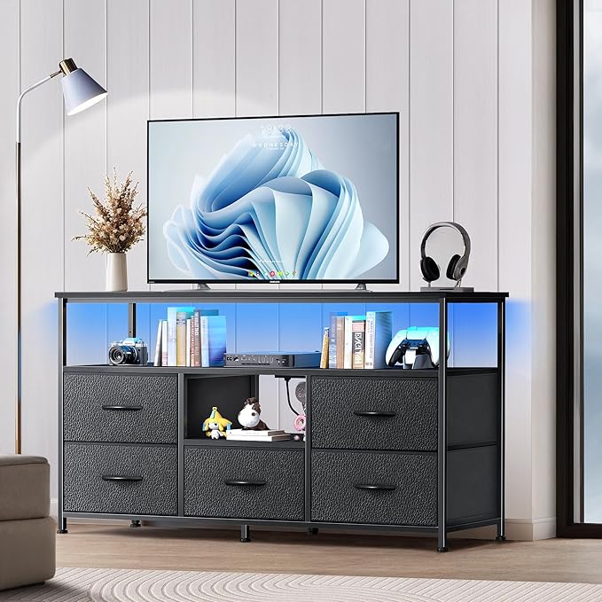 TV Stand for Bedroom, 47 Inch Dresser TV Stand for 43, 55 Inch TVs, 5 Drawers by Unknown