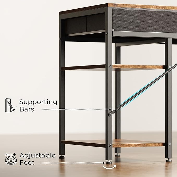 Huuger Computer Desk with 6 Drawers, 63 Inch Office Desk with Shelves, - Image 9