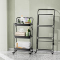 JAQ Foldable Rolling Cart, 3-Tier Metal Folding Storage Utility Carts Basket by JAQ-BuyNow