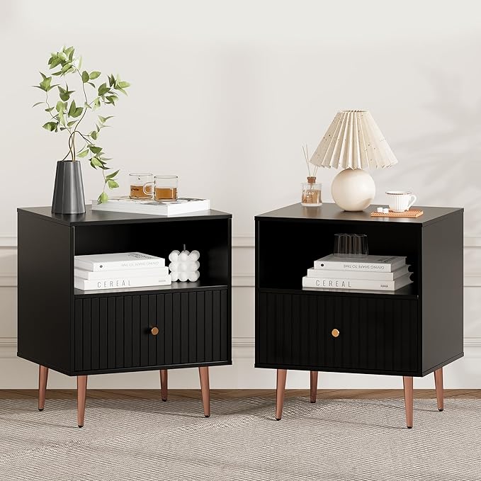 Black Night Stand Set 2, Modern Bedside Table by ZYKZYKHOME