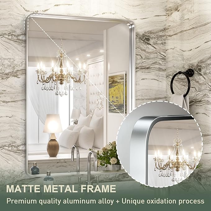 TokeShimi 24 x 36 Inch Brushed Silver Bathroom Mirror - Image 2