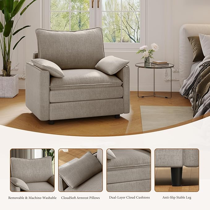 Vesgantti 40" Single Seat Sofa, Comfy Cloud Couch Deep Seat Upholstered Couch - Image 5