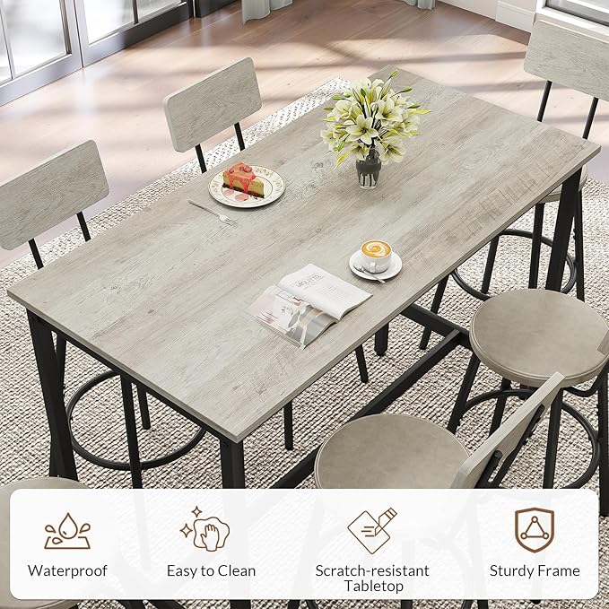 Rovibek Dining Table Set for 6, Bar Table and Chairs Set, Modern 6 Piece High - Image 3