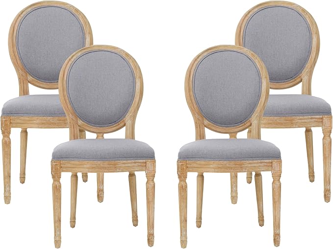 GDFStudio Hedwig French Country Fabric Dining Chairs, Light Gray + Natural by GDFStudio