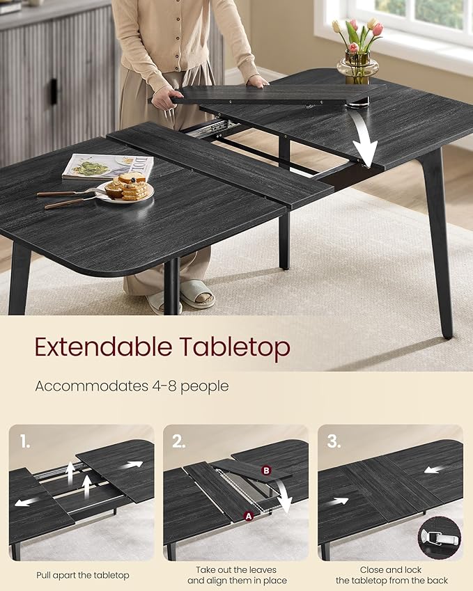 VASAGLE Dining Table for 4/6/8, Extendable Kitchen Table - Image 4